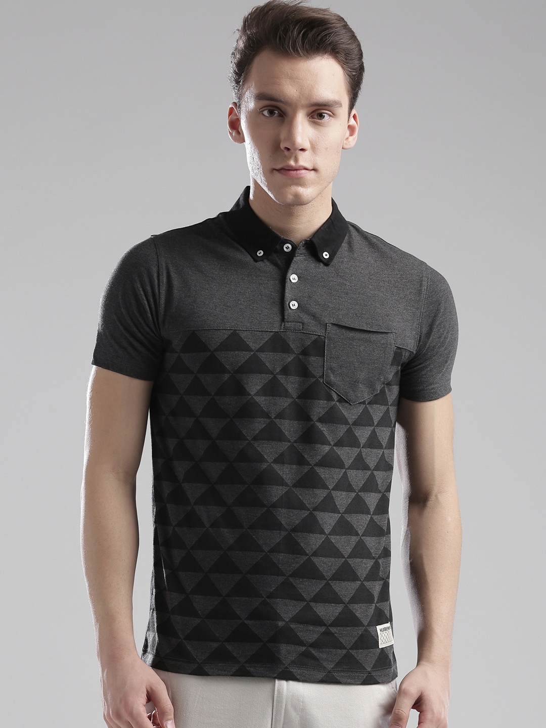 

Hubberholme Men Grey Melange Printed Pure Cotton T-shirt
