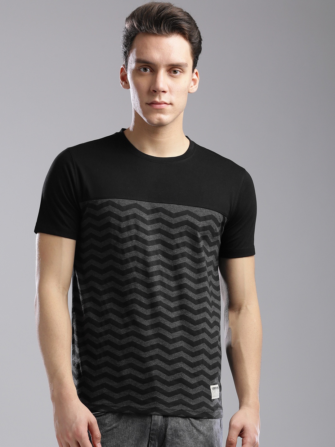 

Hubberholme Men Black Printed Round Neck Pure Cotton T-shirt