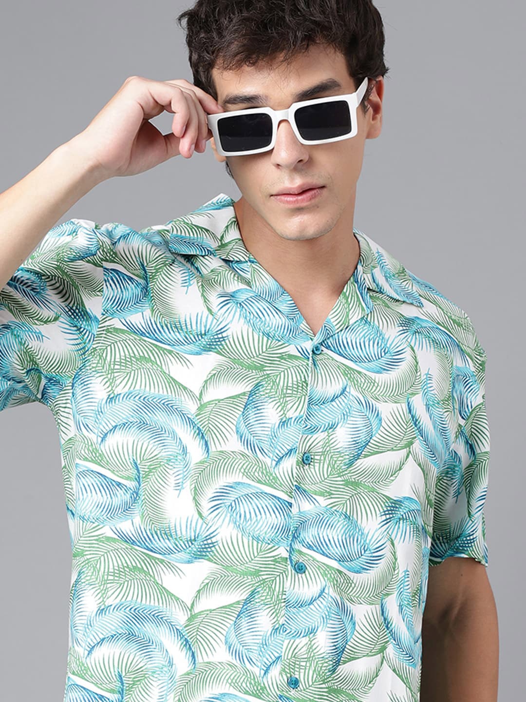 

Hancock Men Tropical Printed Viscose Rayon Casual Resort Shirt, Blue