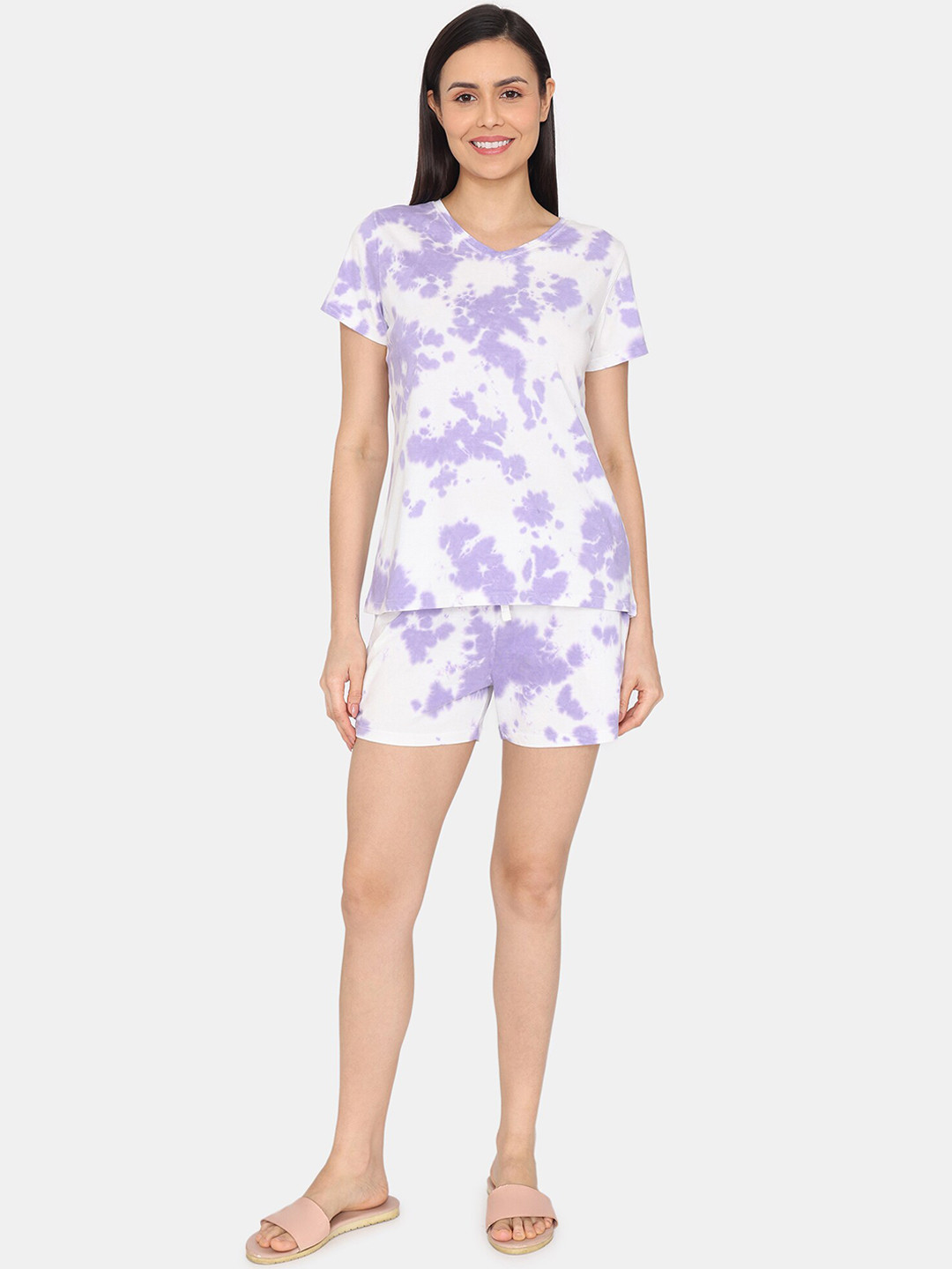 

Zivame Abstract Printed Pure Cotton Night Suit, Purple