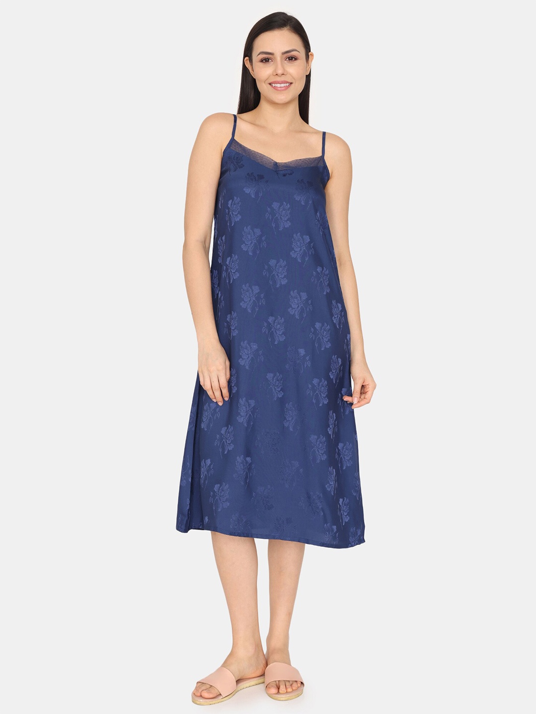 

Zivame Floral Printed Nightdress, Navy blue