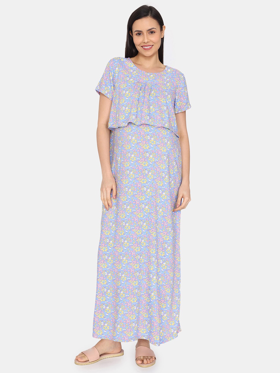 

Zivame Printed Maxi Nightdress, Grey