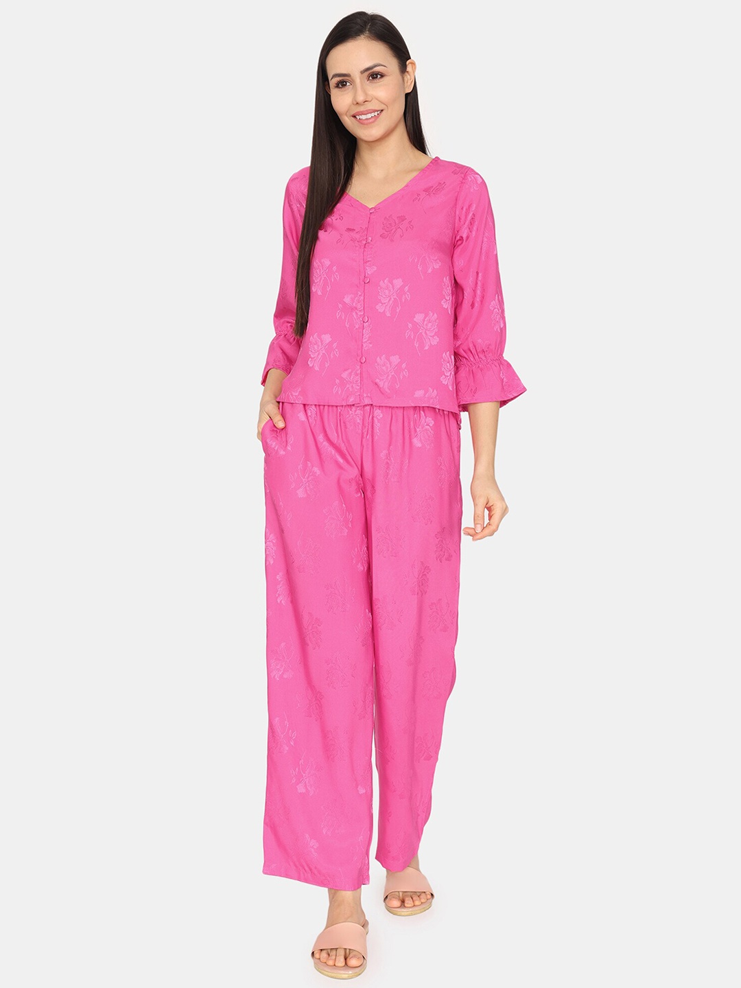 

Zivame Women Floral Printed Night suit, Pink