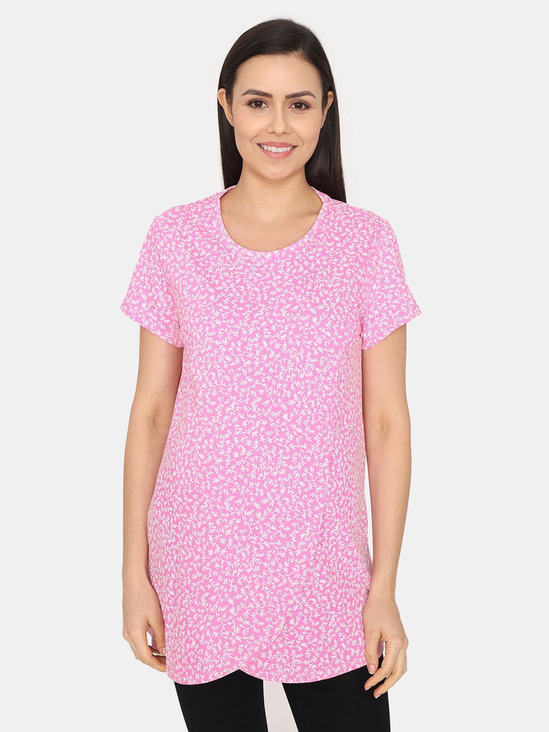 

Zivame Floral Printed Cotton Maternity Longline Top, Pink