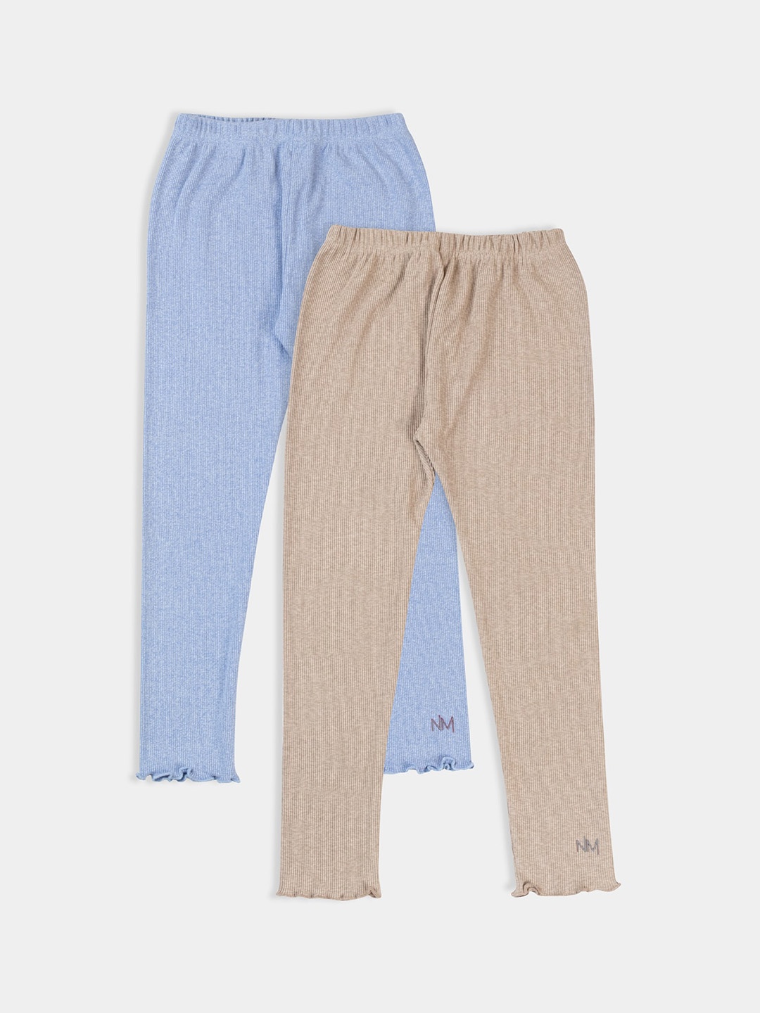 

PAMPOLINA Girls Pack Of 2 Ribbed Ankle Length Cotton Leggings, Blue