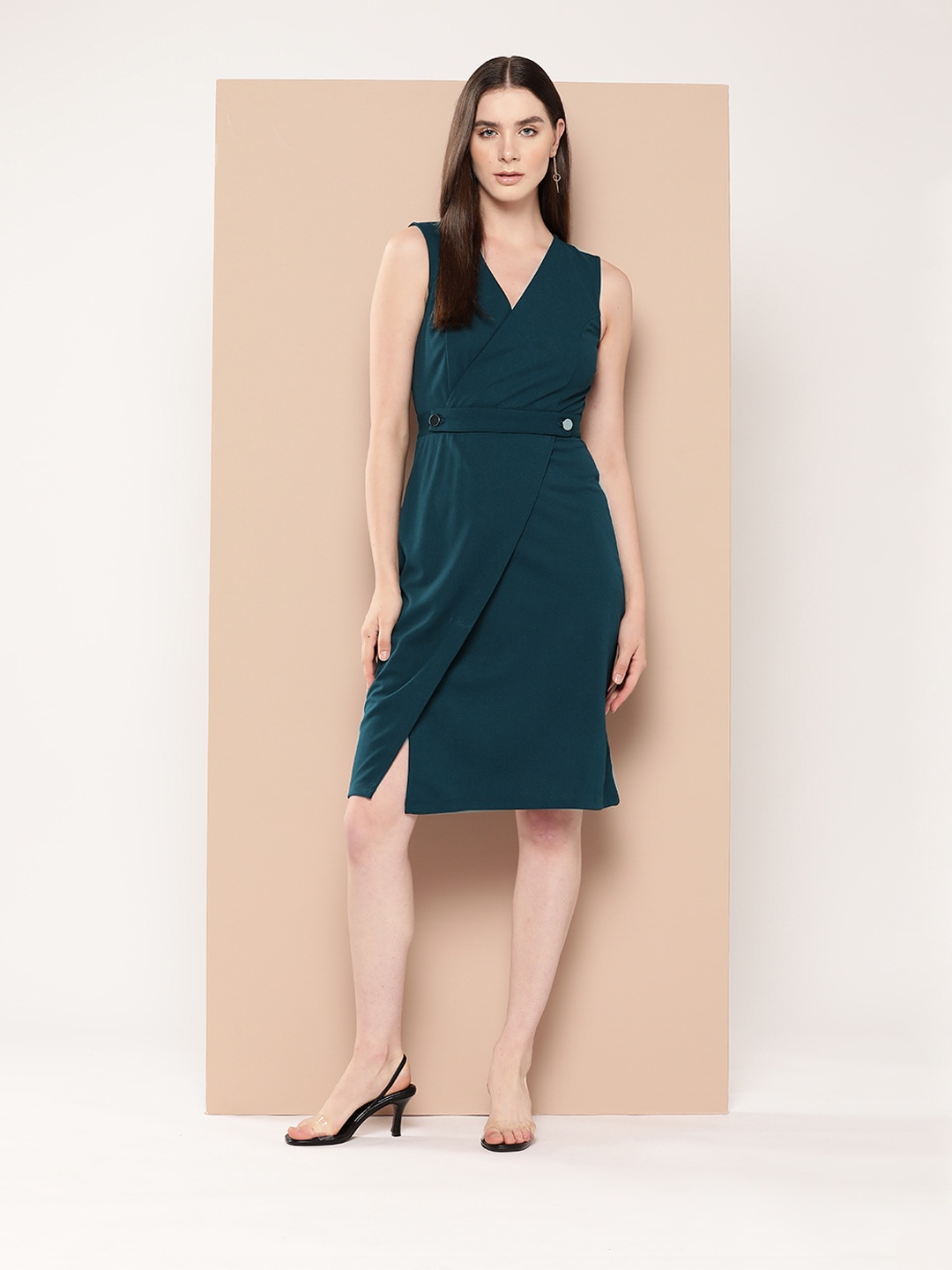 

her by invictus Belted Wrap Dress, Teal