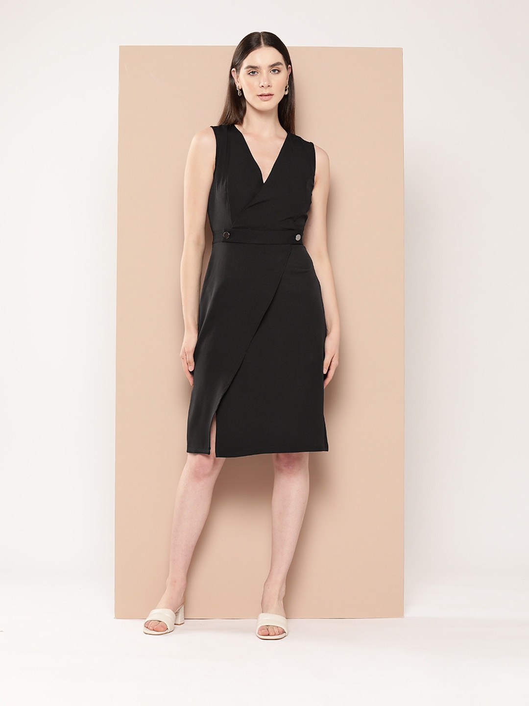 

her by invictus Belted Wrap Dress, Black