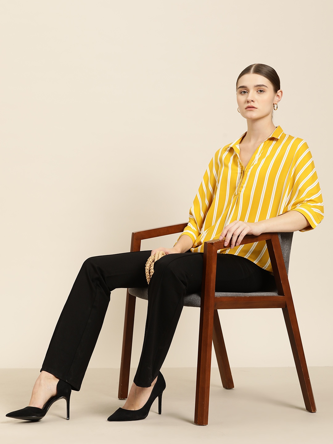 

her by invictus Striped Extended Sleeves Shirt Style Top, Mustard