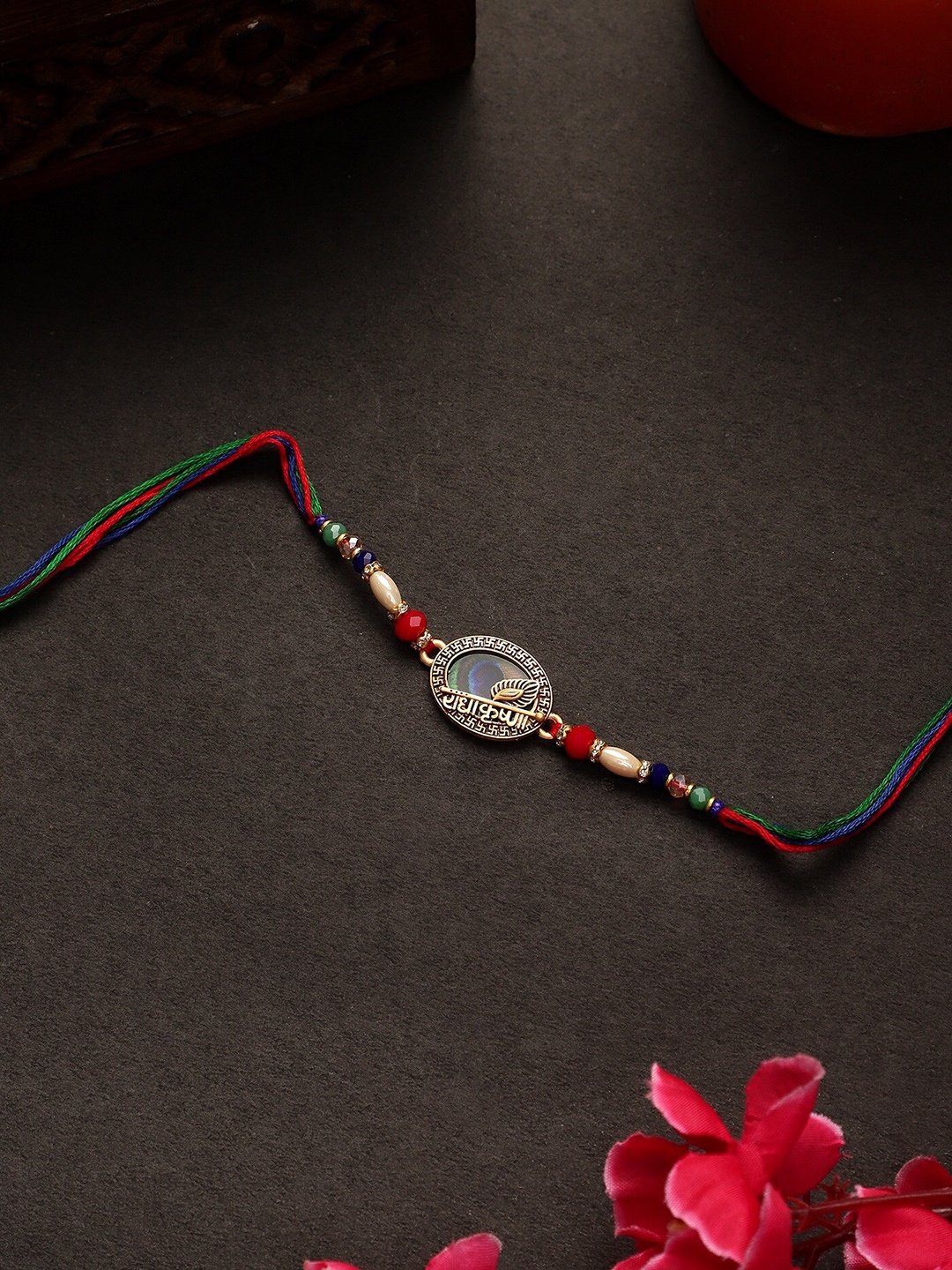 

Mali Fionna Stone-Studded & Beaded Rakhi, Red