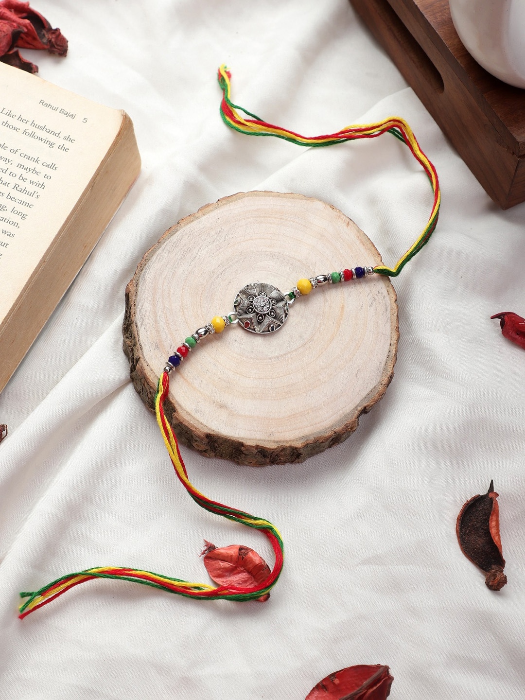 

Mali Fionna Stone-Studded & Beaded Rakhi, Silver