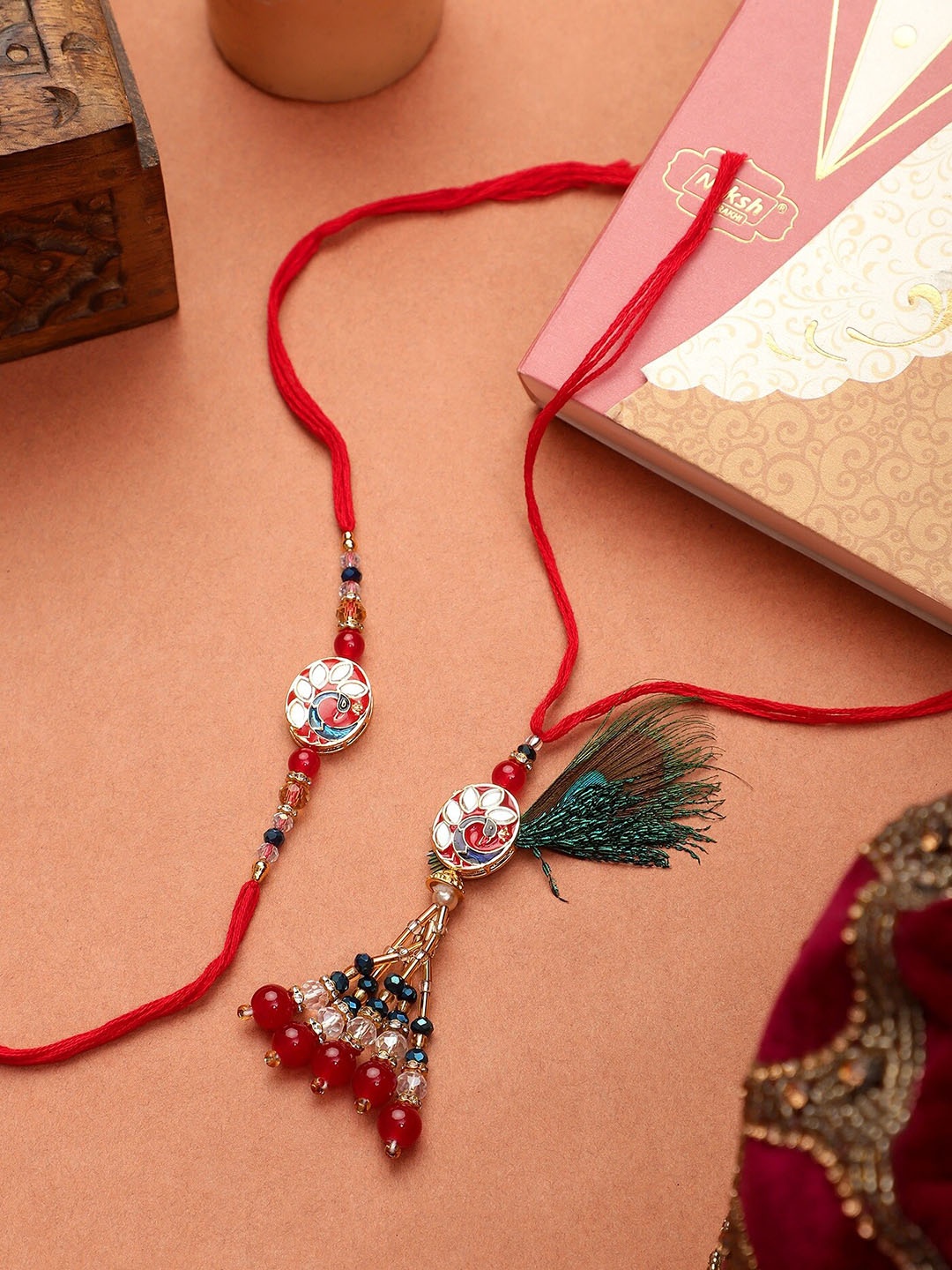 

Mali Fionna Set Of 2 Beaded Rakhis, Red
