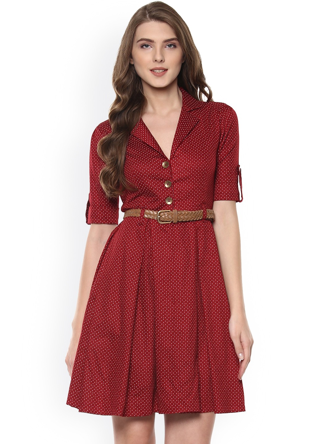 

WoowZerz Women Red Printed Fit and Flare Dress