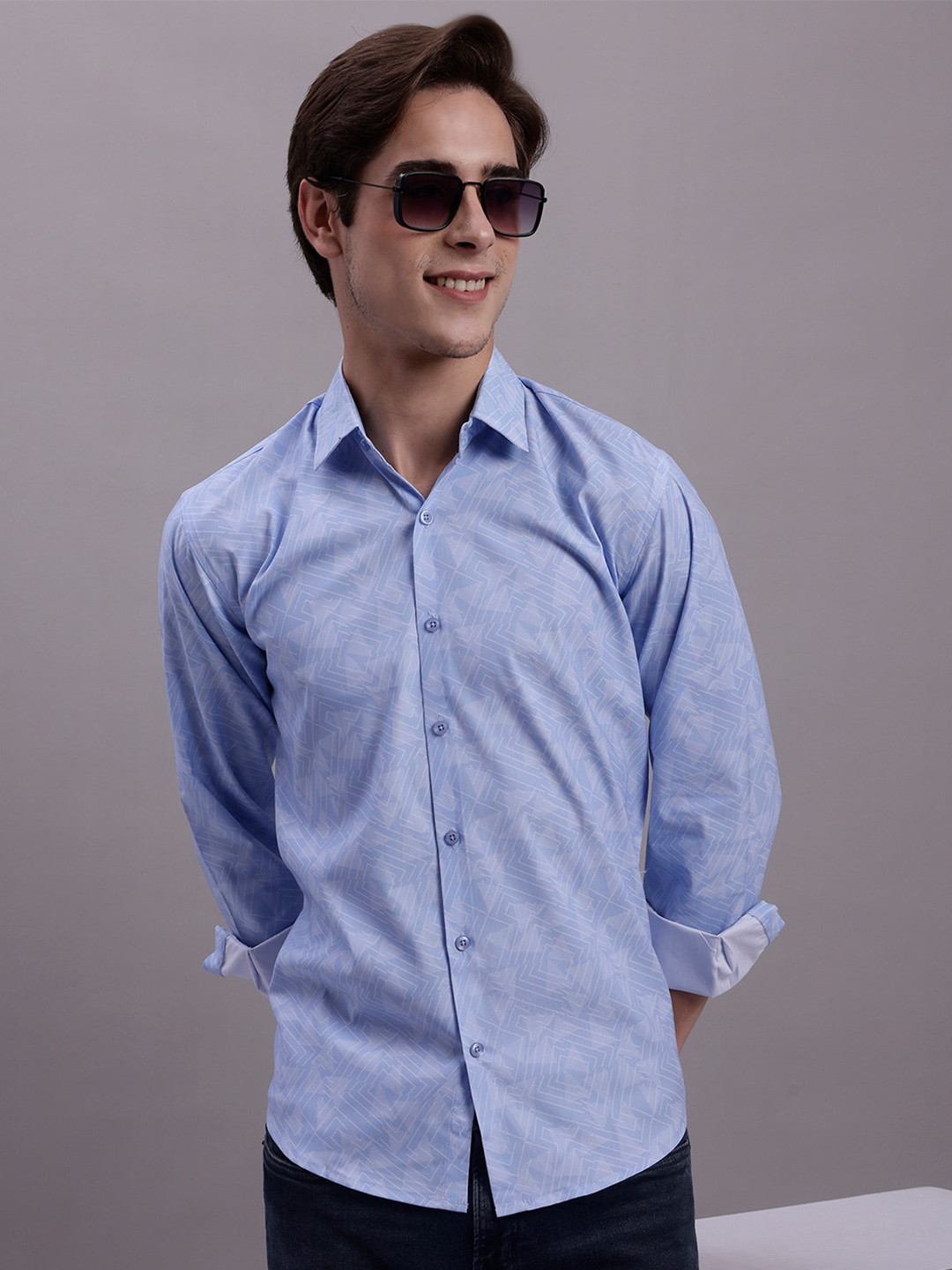 

JAINISH Classic Geometric Printed Opaque Formal Shirt, Blue