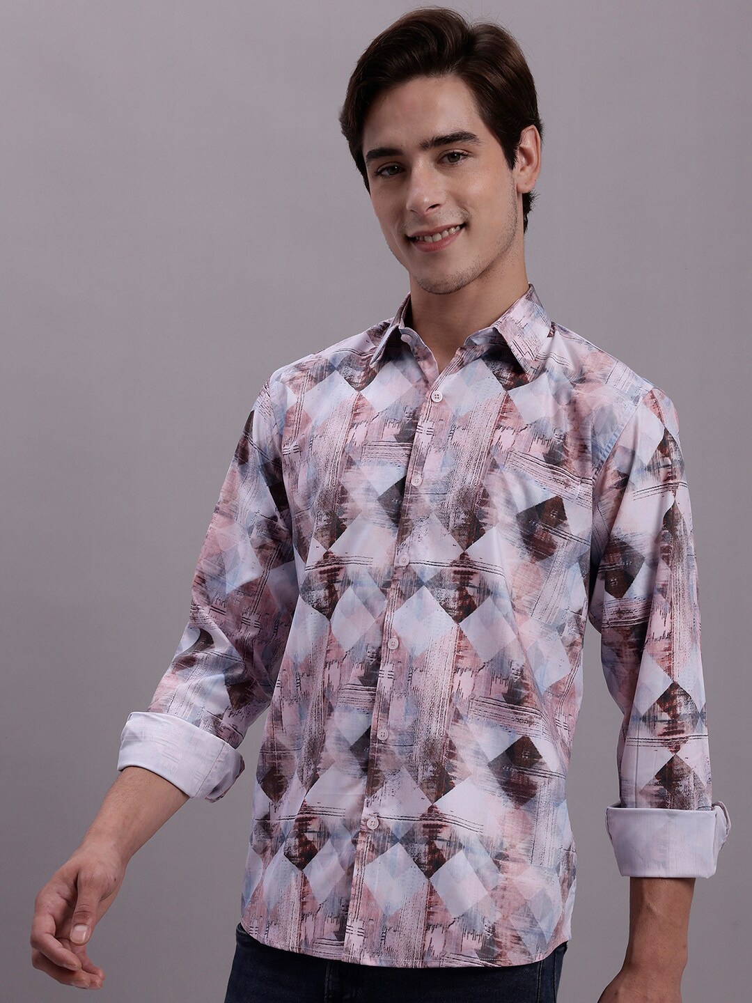 

JAINISH Classic Abstract Printed Opaque Casual Shirt, White