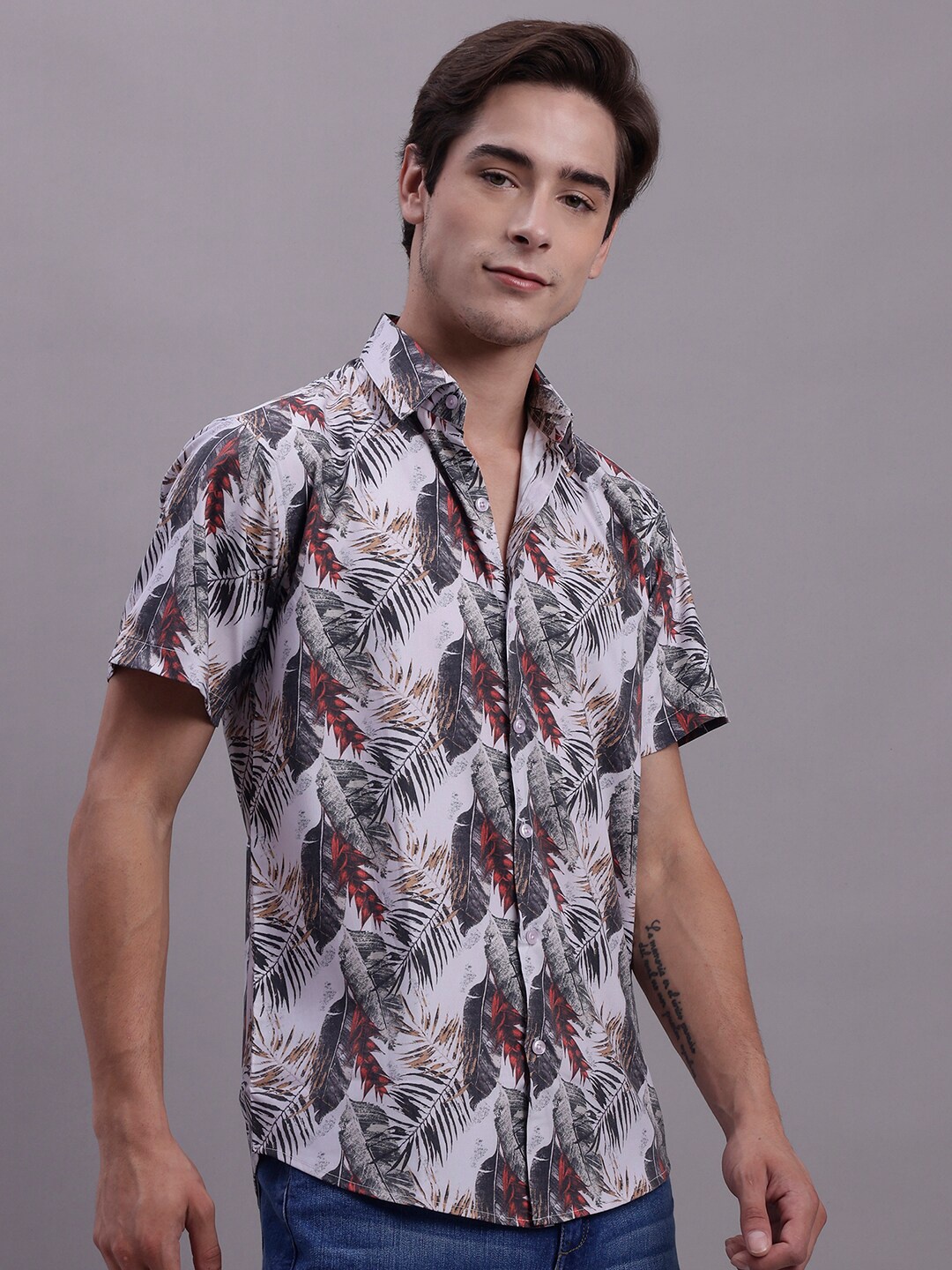 

JAINISH Classic Floral Printed Spread Collar Regular Fit Casual Shirt, Grey