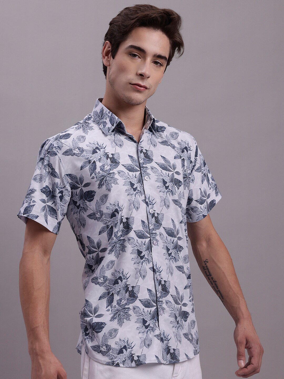 

JAINISH Floral Printed Classic Spread Collar Regular Fit Casual Shirt, Grey