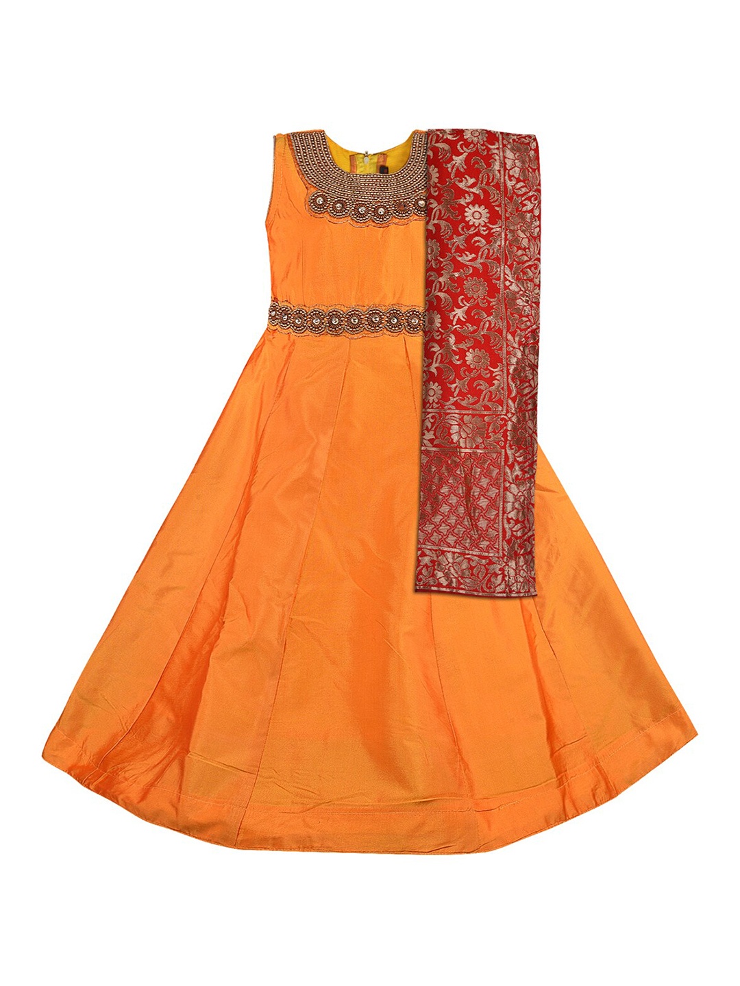 

Wish Karo Girls Embellished Detailed Silk A-Line Ethnic Dress, Yellow