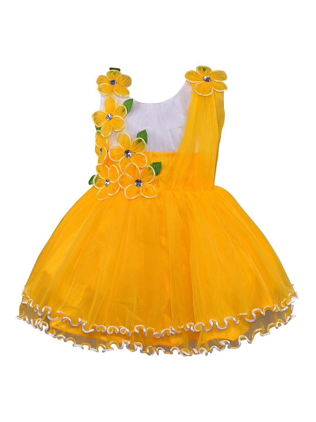 

Wish Karo Net Fit & Flare Dress With Floral Corsage, Yellow