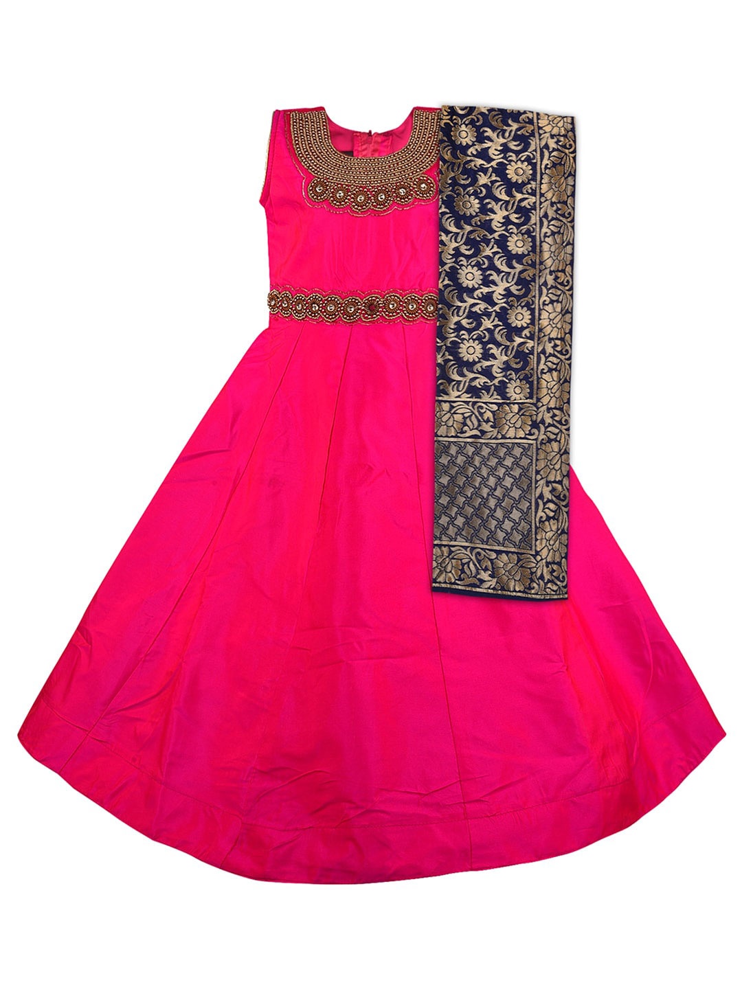 

Wish Karo Embellished Tie-Ups Fit & Flare Silk Dress With Dupatta, Pink