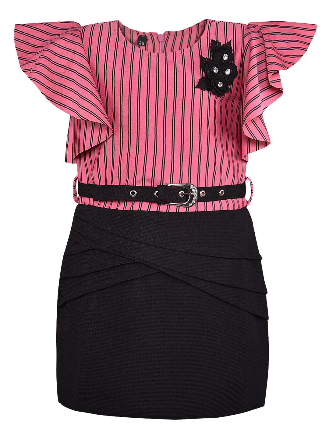 

Wish Karo Girls Striped Flared Sleeves Cotton Lyra Sheath Dress, Pink