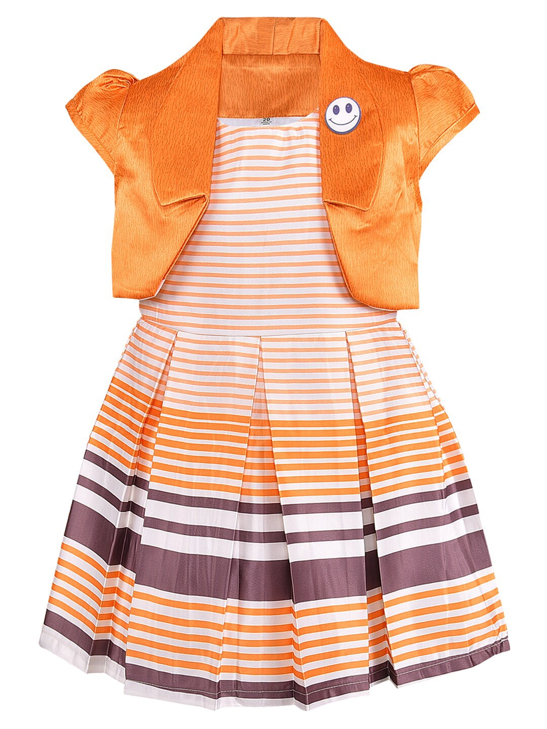 

Wish Karo Girls Striped Round Neck Fit & Flare Dress With Jacket, Yellow