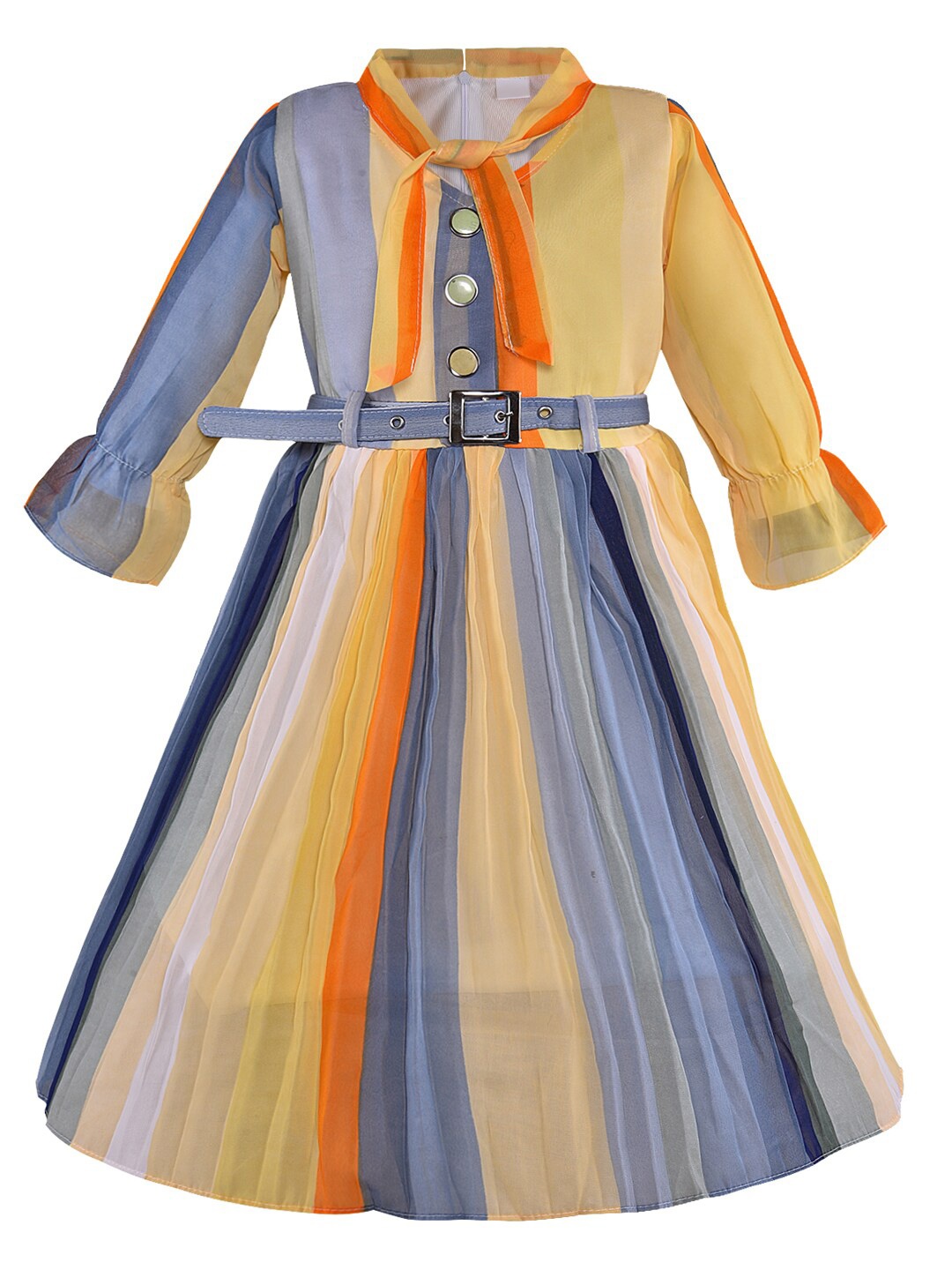 

Wish Karo Girls Striped Georgette Fit & Flare Dress, Yellow