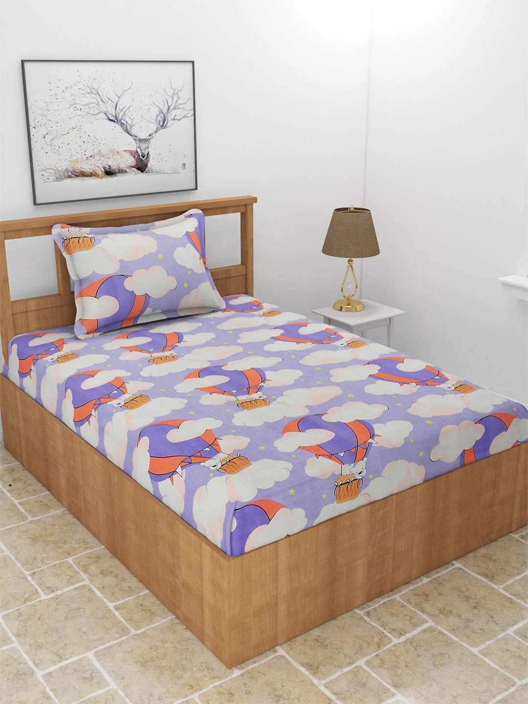 

MORADO Purple & White Printed 210 TC Single Bedsheet with 1 Pillow Covers