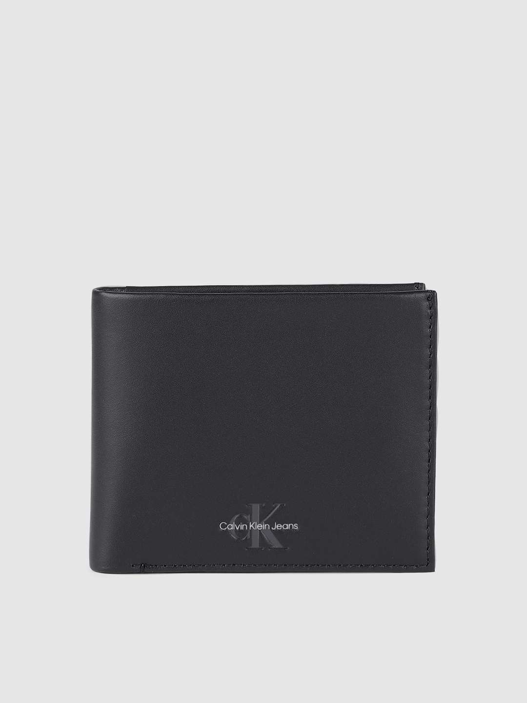 

Calvin Klein Men Minimal Brand Logo Printed Leather Two Fold Wallet, Black