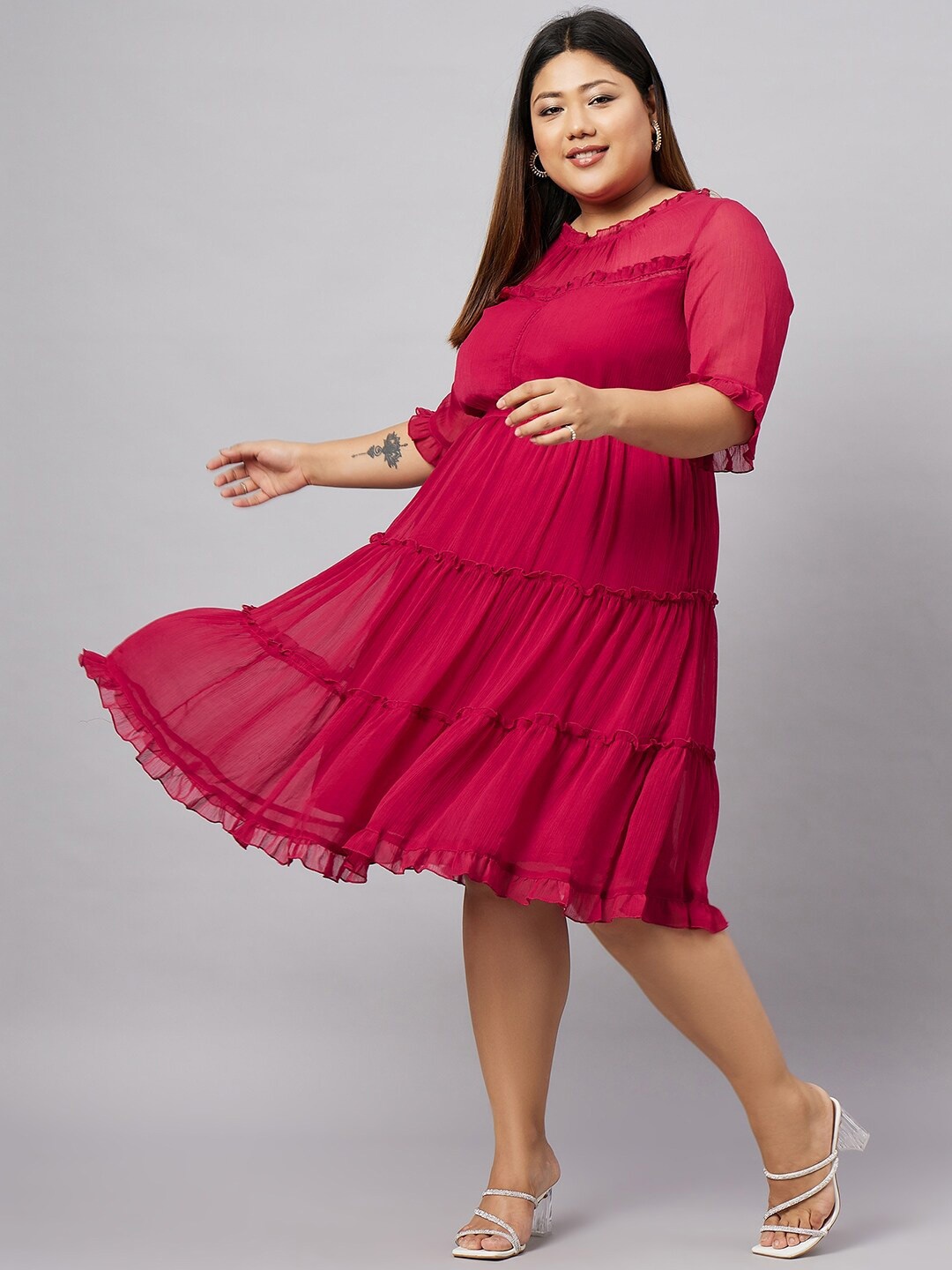 

Antheaa Curve Plus Size Knee Length A-Line Dress, Pink