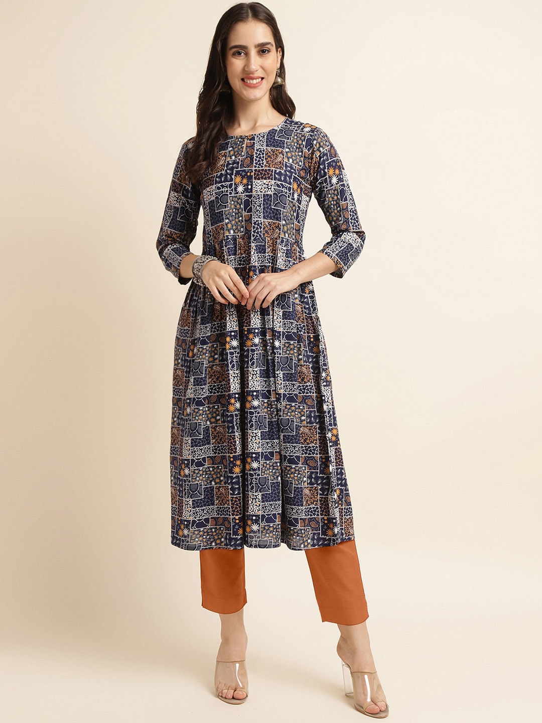 

Fabclub Abstract Printed A-Line Kurta, Blue