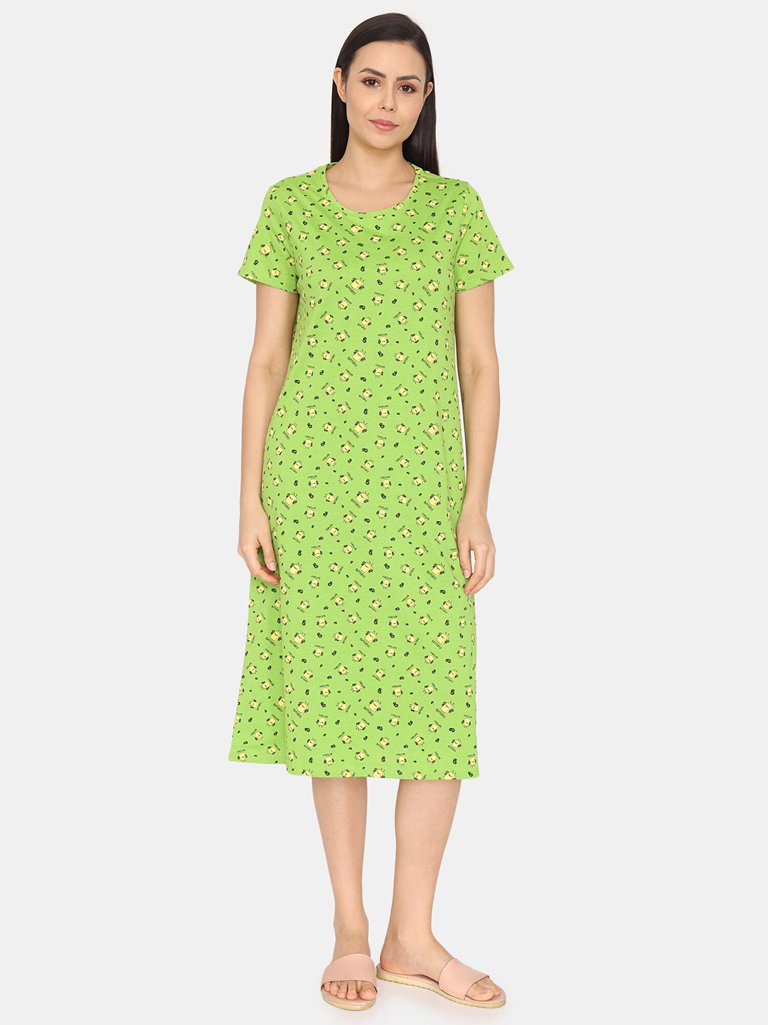 

Rosaline by Zivame Printed Pure Cotton Nightdress, Green