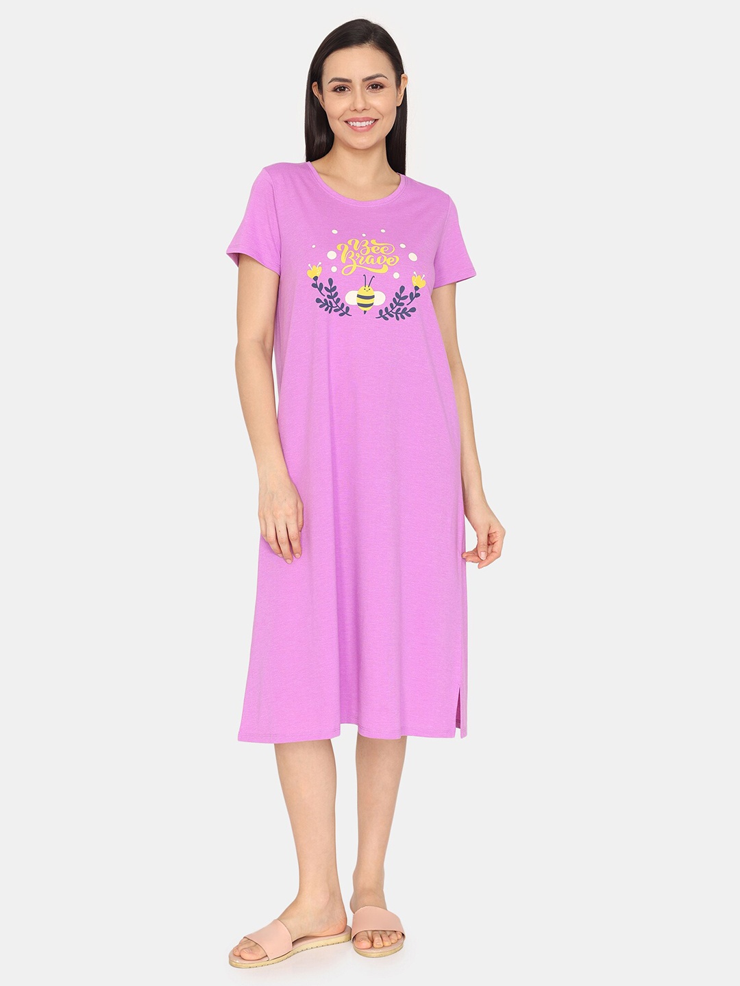 

Rosaline by Zivame Pure Cotton T-shirt Nightdress, Purple