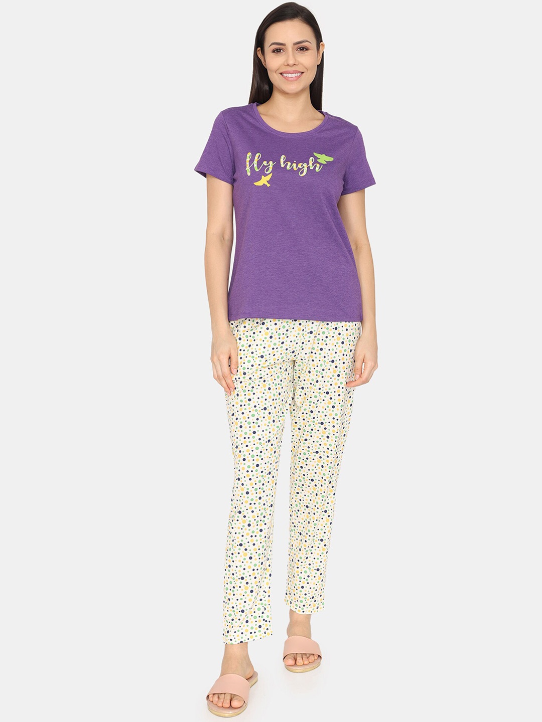 

Rosaline by Zivame Typography Printed Round Neck Night suit, Purple