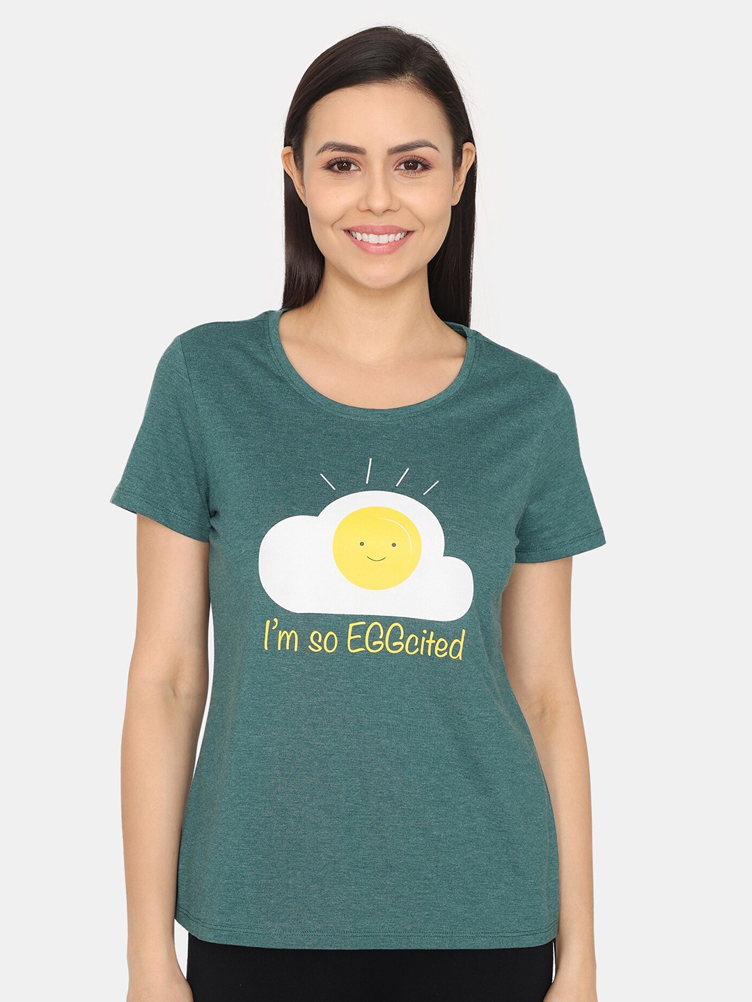 

Rosaline by Zivame Graphic Printed Round Neck T-shirt, Green