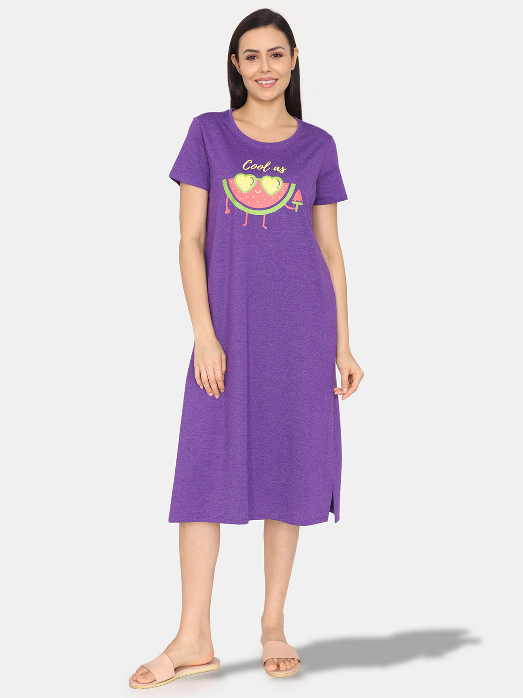 

Rosaline by Zivame Pure Cotton T-shirt Nightdress, Purple