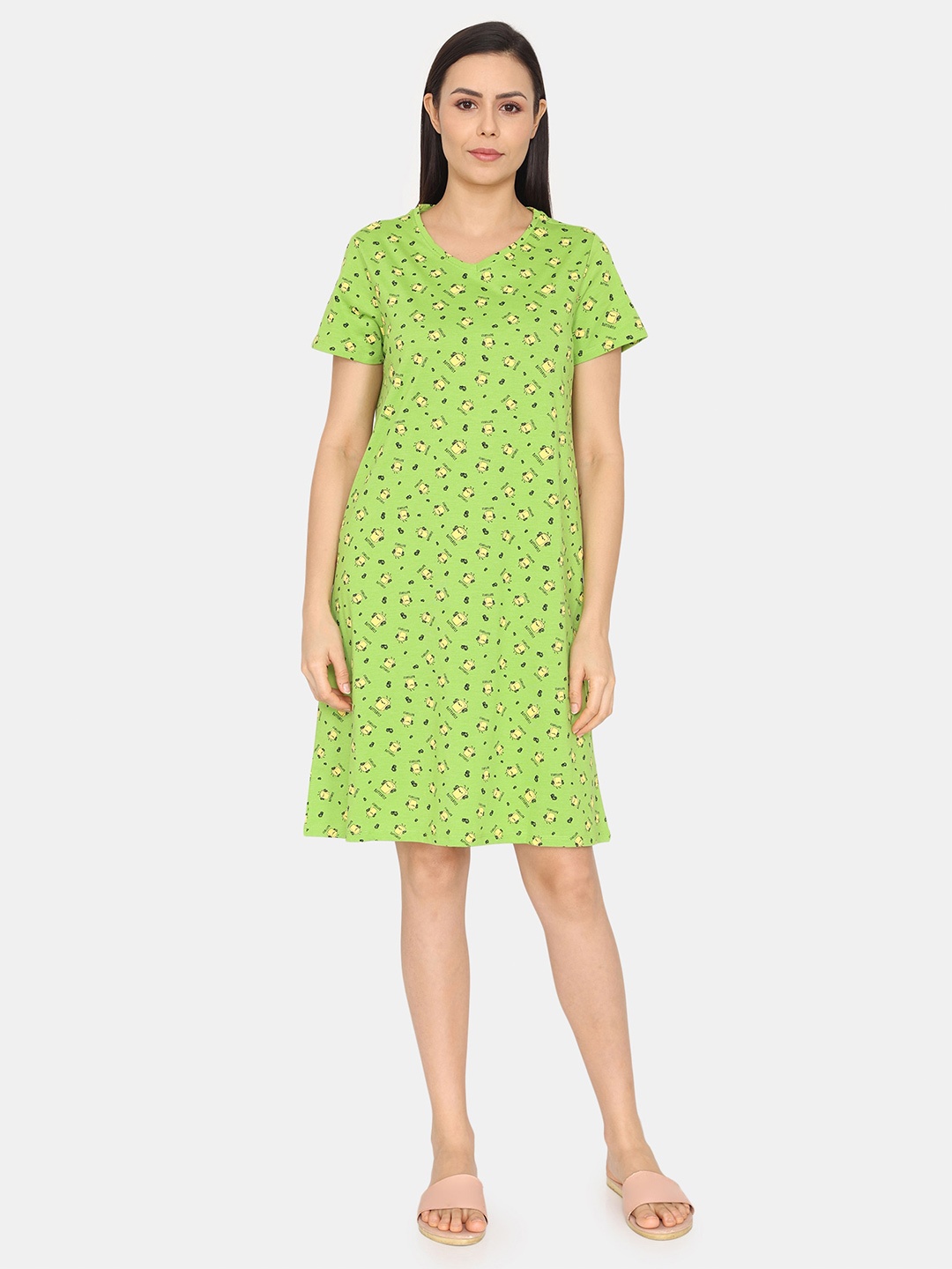 

Rosaline by Zivame Pure Cotton T-shirt Nightdress, Green