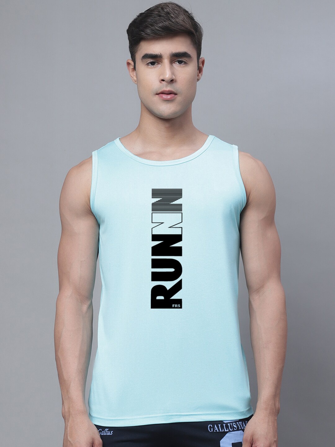 

Friskers Printed Dry Fit Gym Vest, Turquoise blue