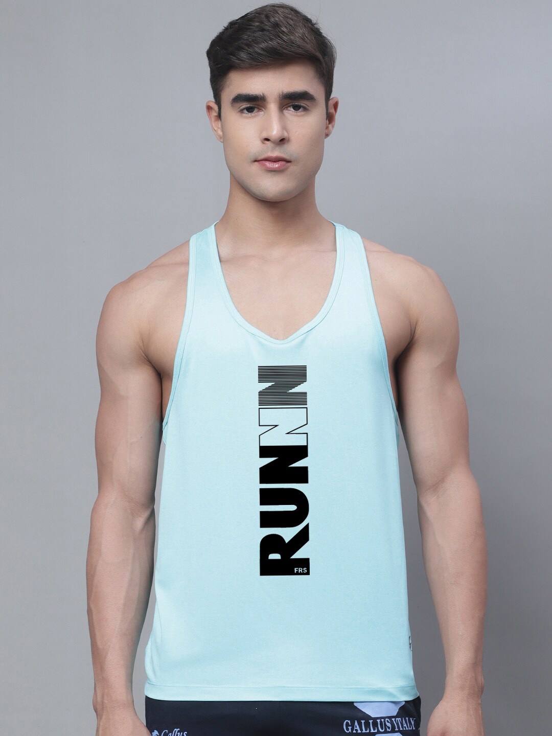 

Friskers Printed Dry Fit Gym Vests, Turquoise blue