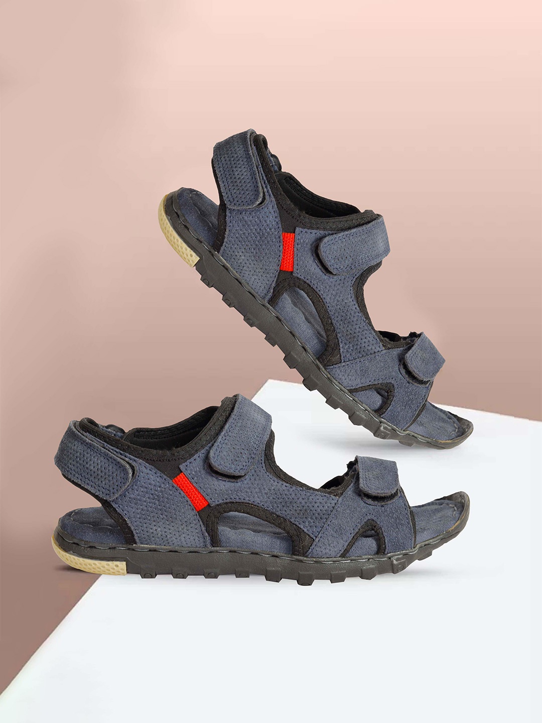 

FOUR STAR TRUCK SALES Men Textured Leather Sports Sandals, Navy blue