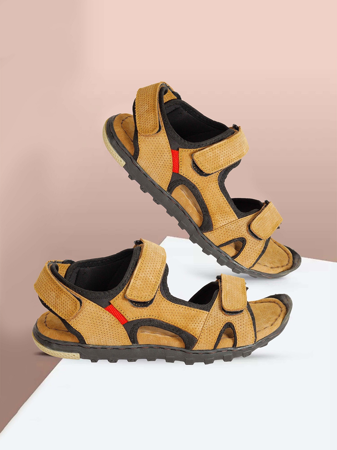 

FOUR STAR TRUCK SALES Men Textured Leather Sports Sandals, Beige