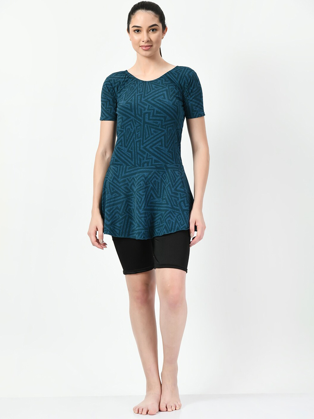 

Lebami Printed Swimming Dress With Attached Shorts, Green