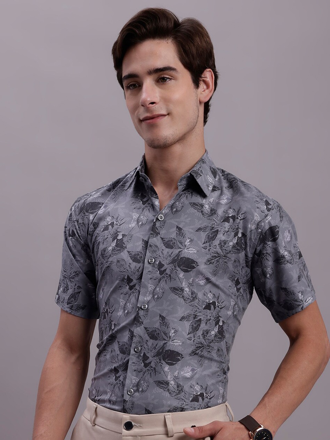 

JAINISH Classic Floral Printed Opaque Casual Shirt, Charcoal