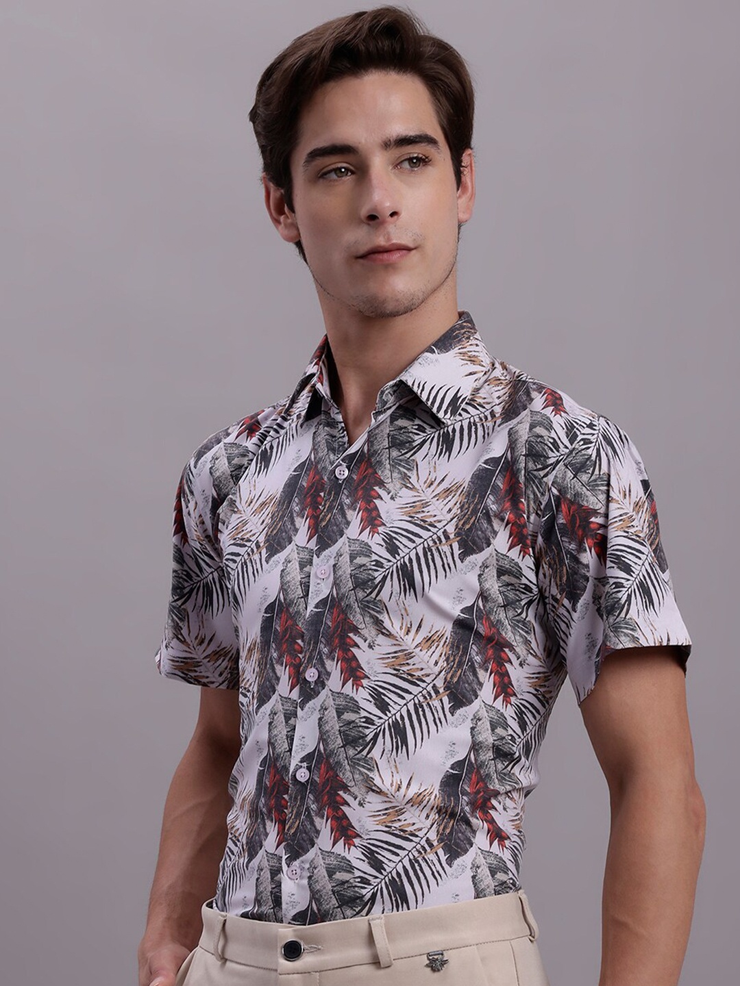 

JAINISH Classic Tropical Printed Formal Shirt, Grey