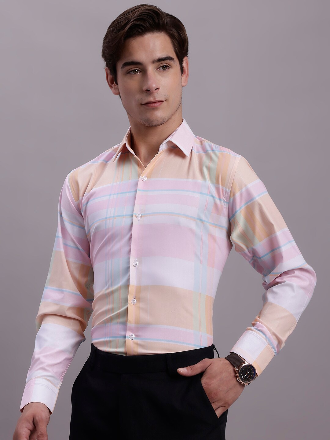 

JAINISH Striped Spread Collar Classic Regular Fit Formal Shirt, Pink