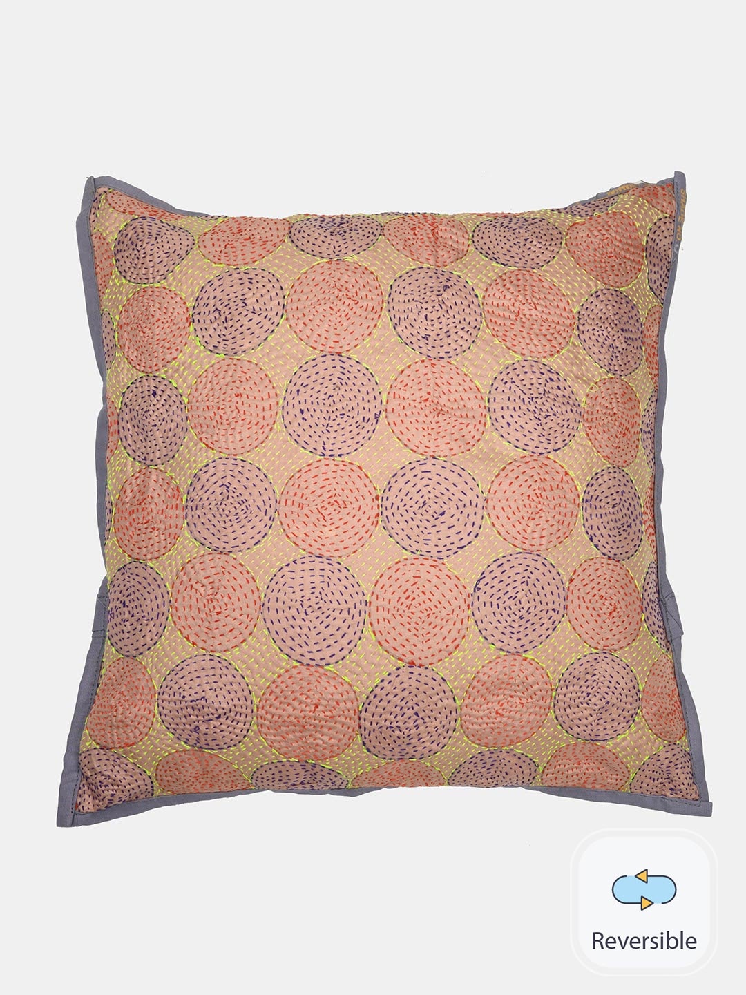 

ArtEastri Rust & Purple Kantha Silk Square Reversible Cushion Cover