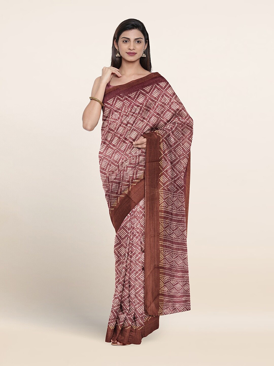 

Pothys Bandhani Printed Zari Saree, Mauve