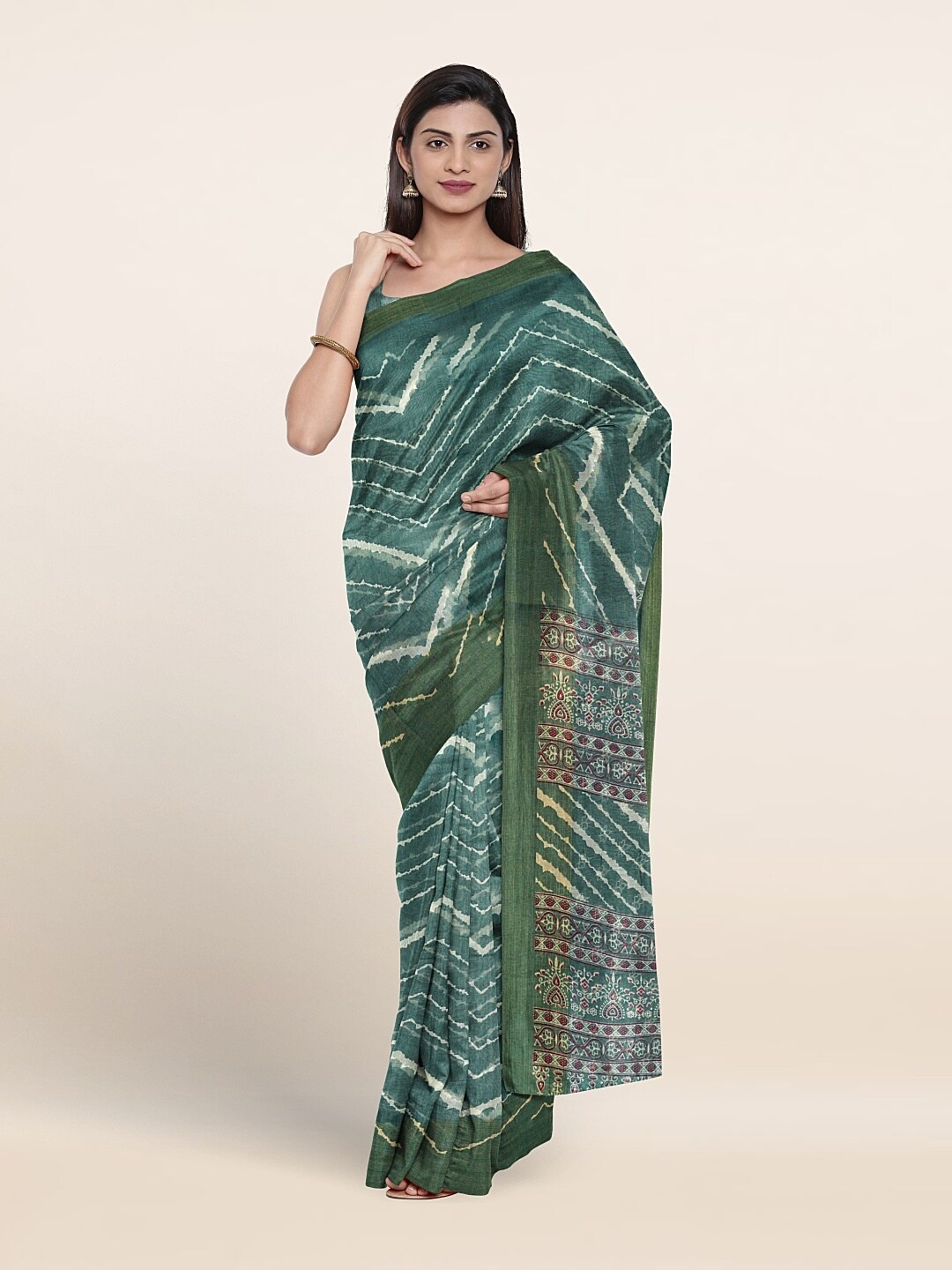 

Pothys Tie & Dye Zari Saree, Green