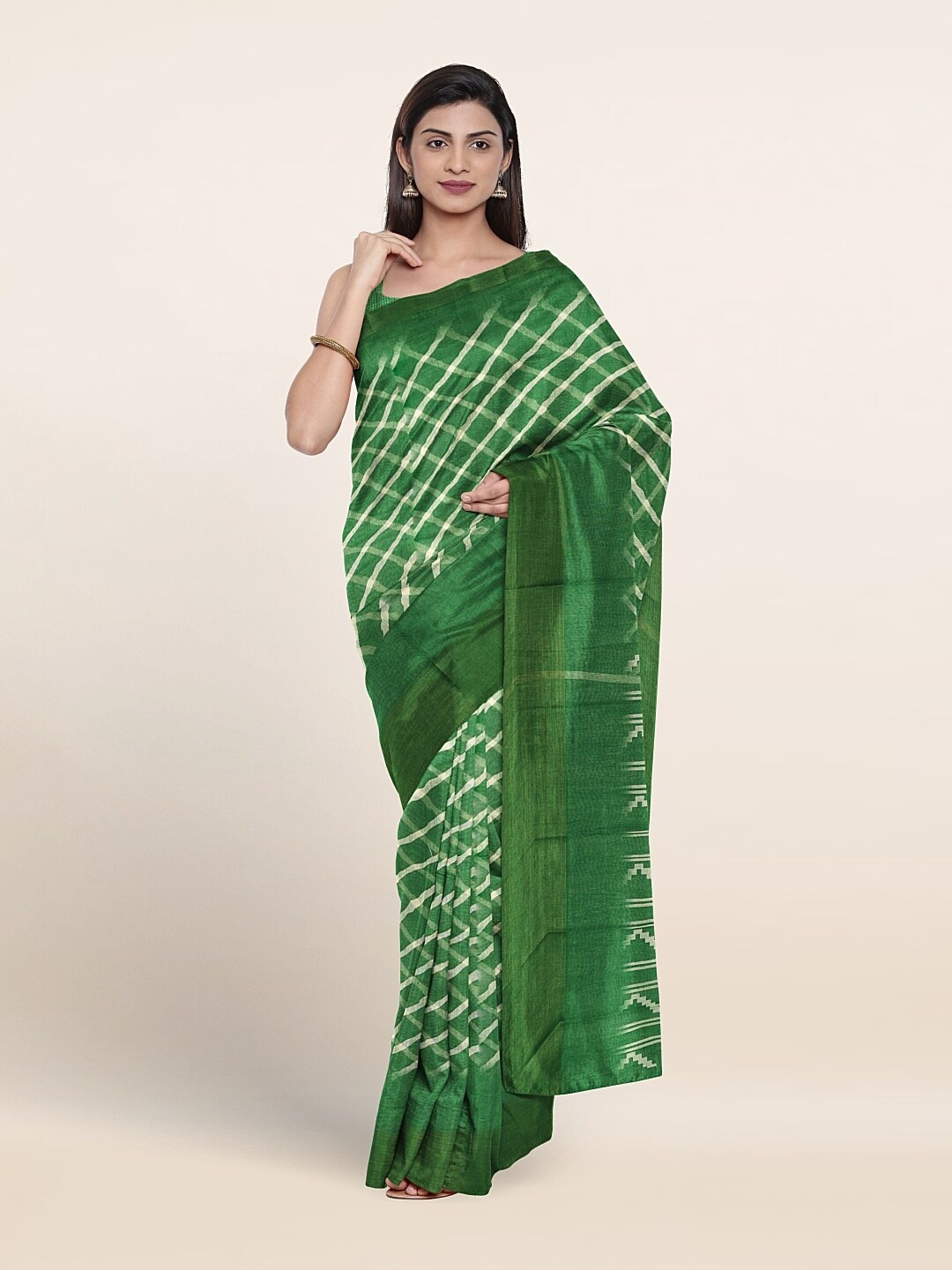 

Pothys Checked Zari Saree, Green