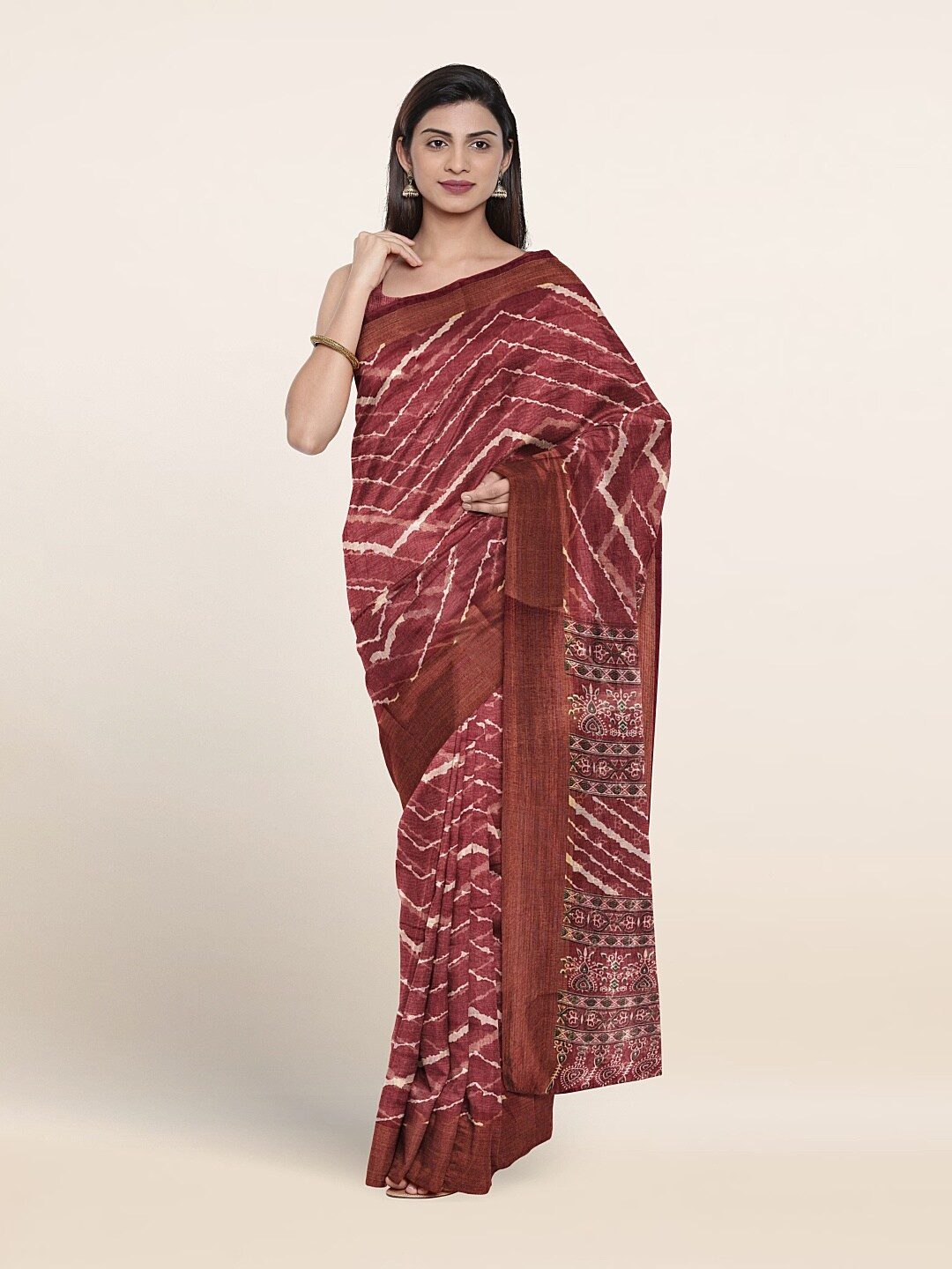 

Pothys Geometric Printed Zari Saree, Purple