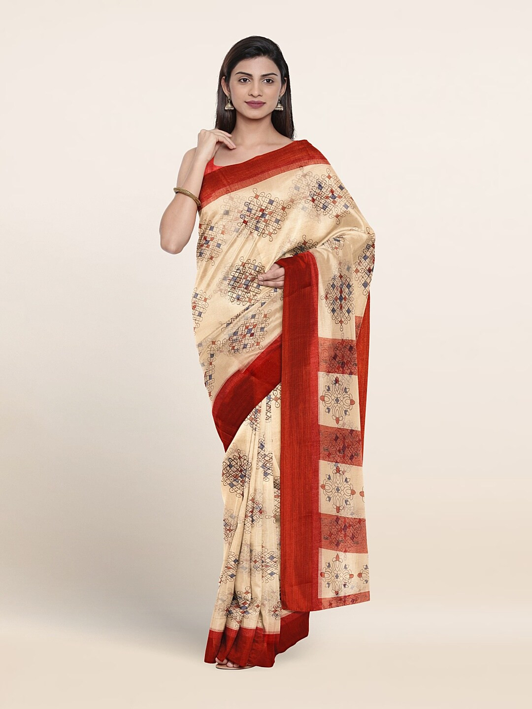 

Pothys Ethnic Motifs Printed Saree, Cream